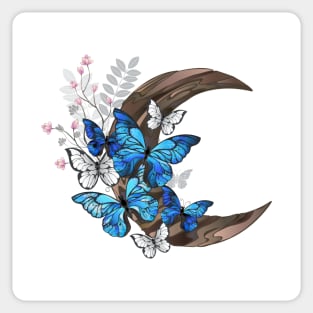 Blue butterflies on wooden crescent Sticker